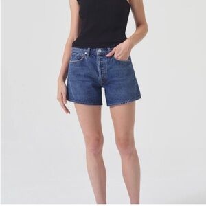 Agolde Blue Jean Shorts with Raw Hem and Relaxed Fit